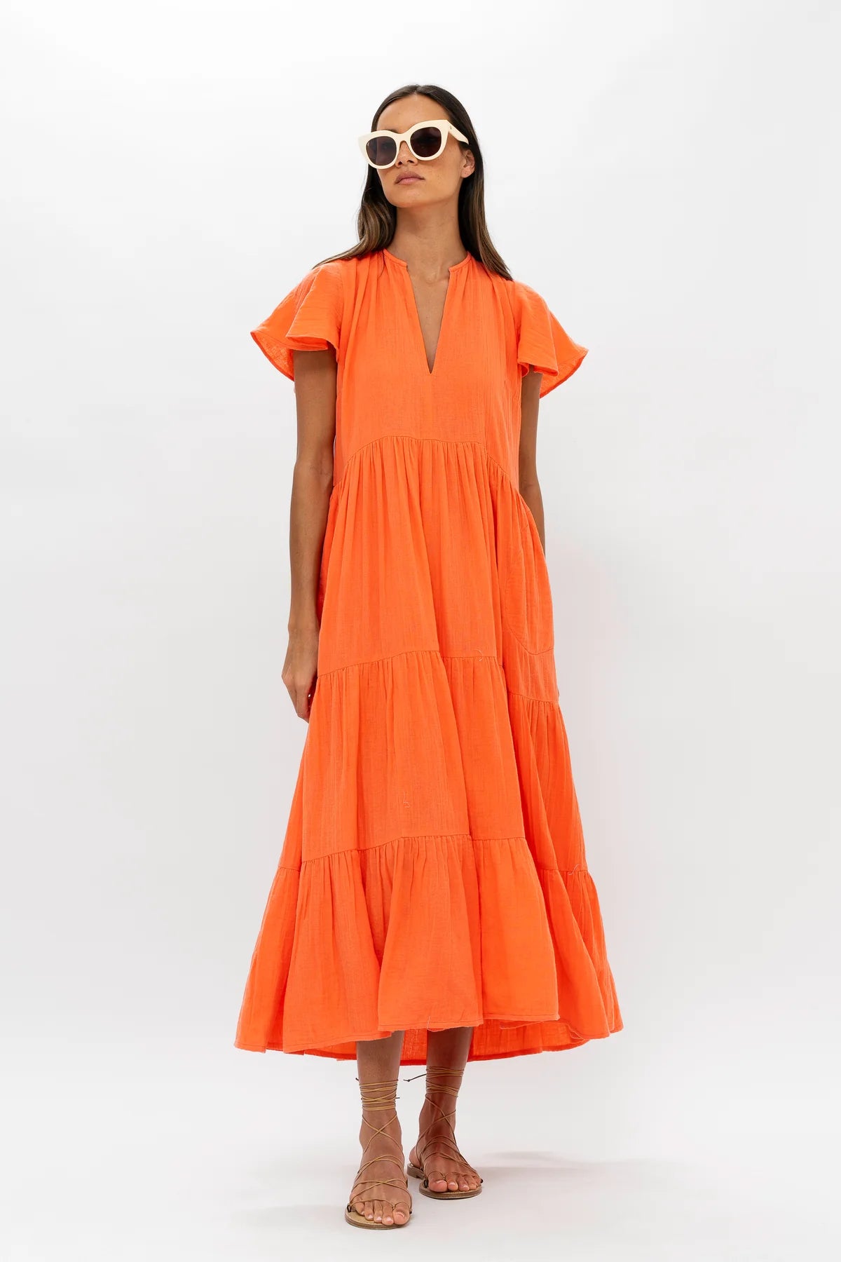 V-Neck Maxi  in Bahama Orange by Oliphant