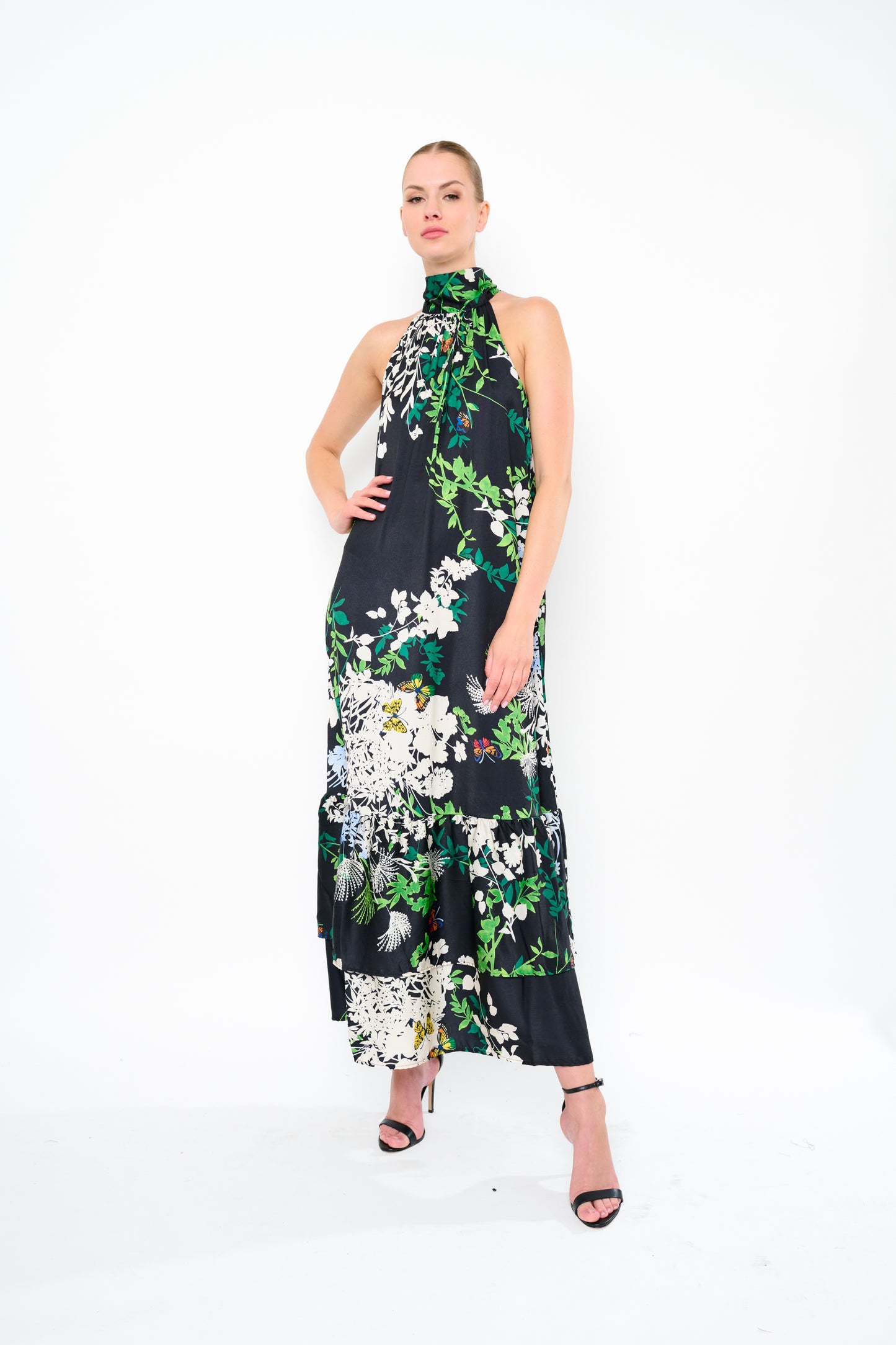 Amadeus Dress in Black Floral Birdland by Flora Bea