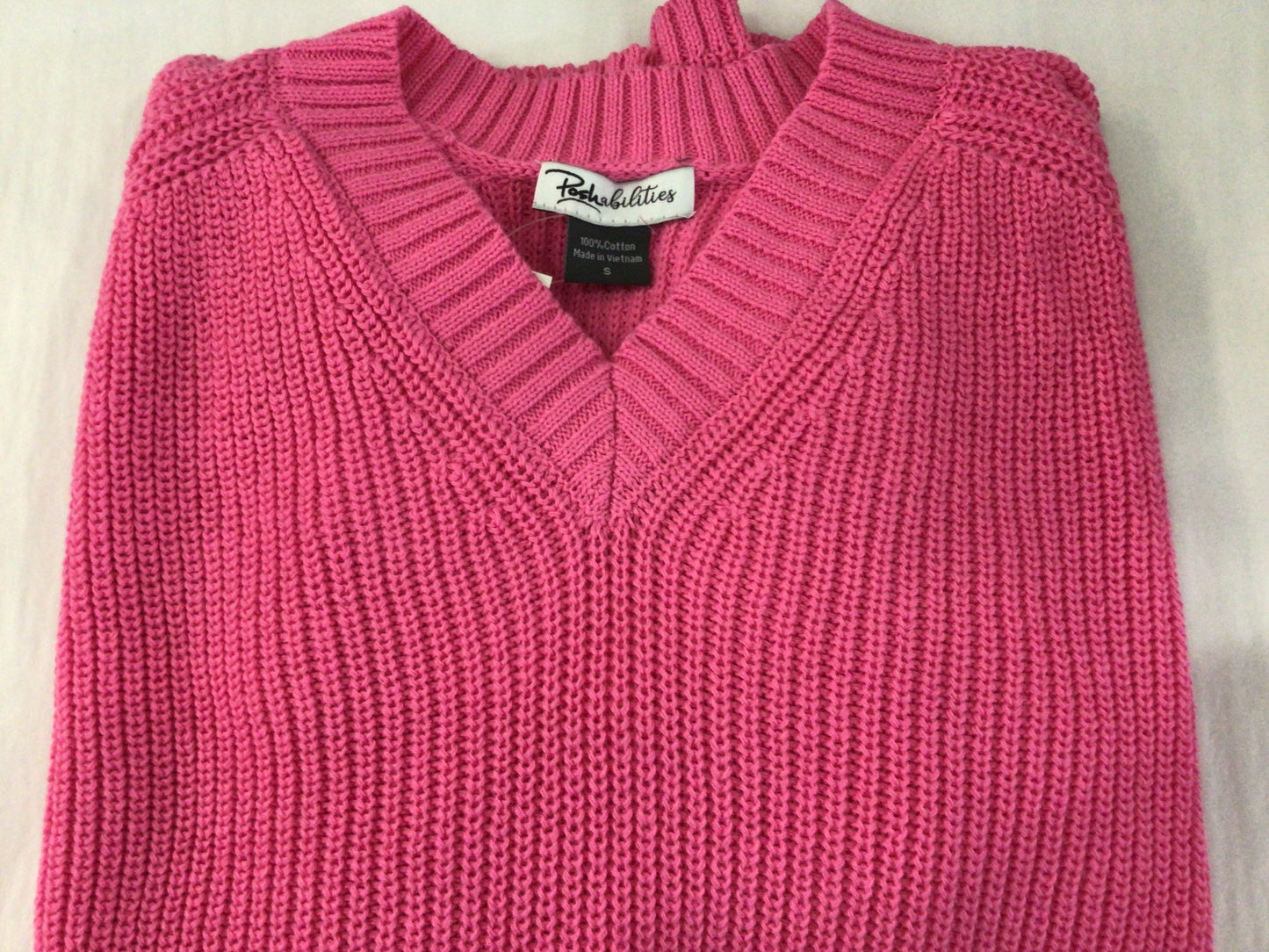 V Neck Shaker Sweater in Pink  by Poshabilities
