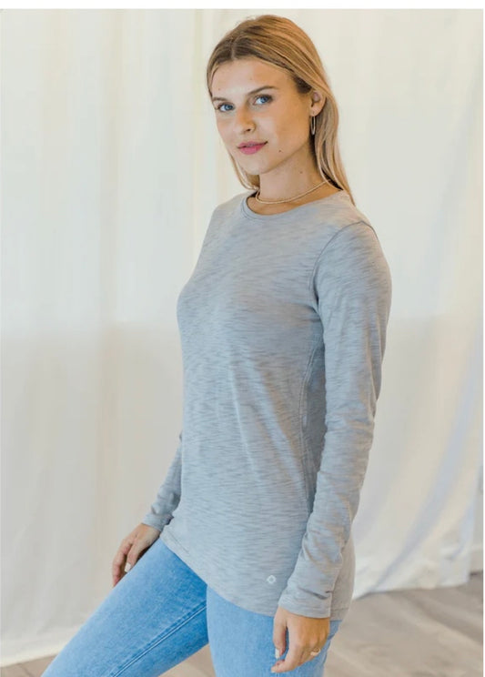 Long Sleeve CYA Crew in Stone Pima Cotton Slub by Erin Gray