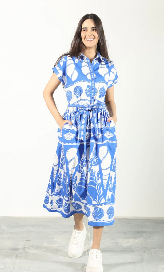 Rylie Dress in Blue Seashells by Maude Vivante