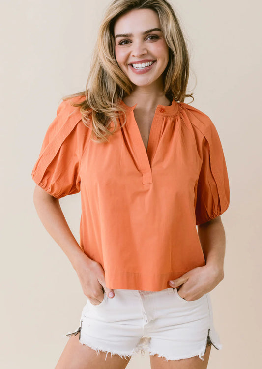 Henley Blouse in Orange by LaRoque