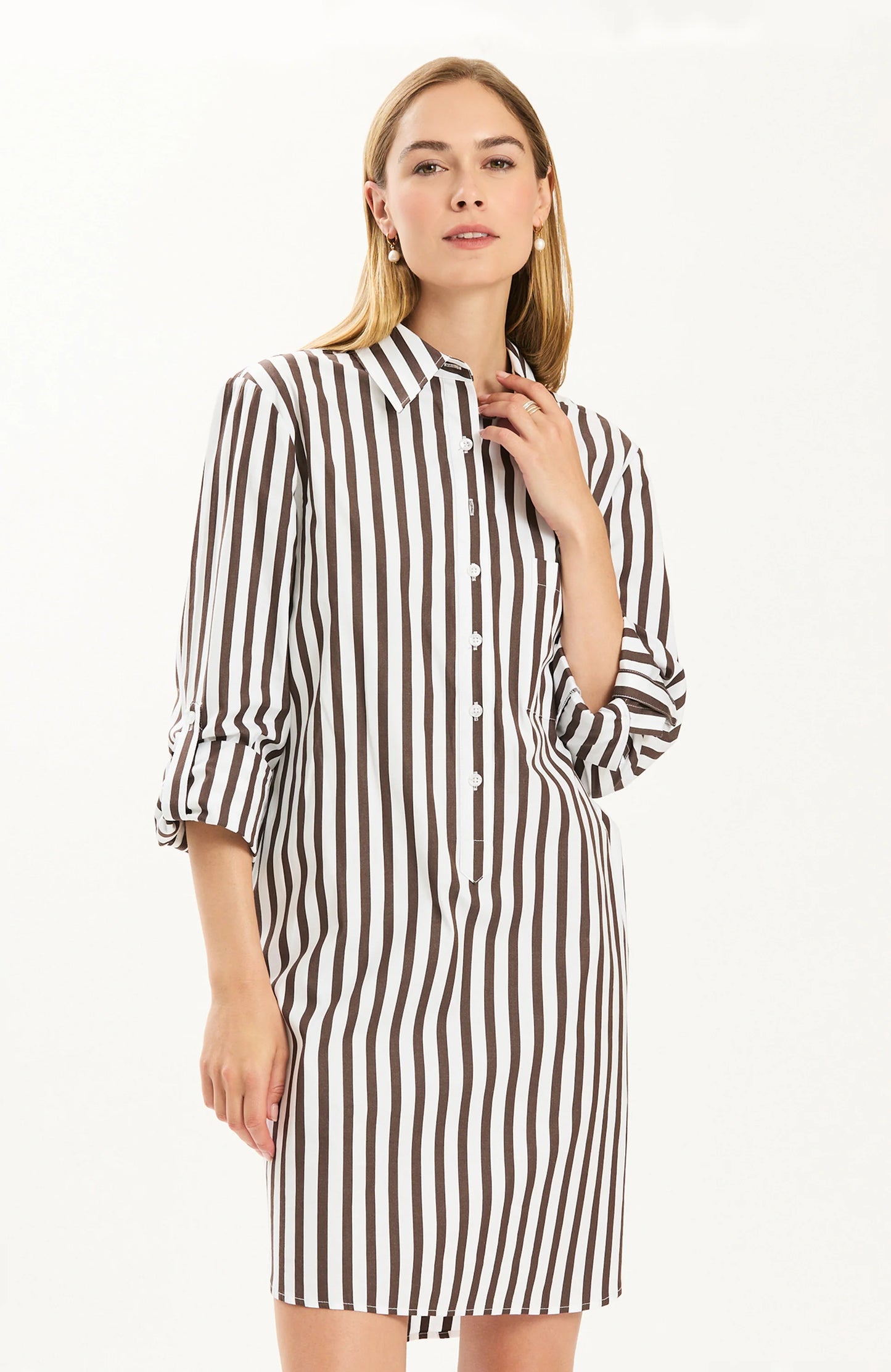 Riley Awning Striped Dress in  Demitasse by tyler böe