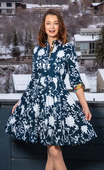 Delray Dress Navy White Silhouette Floral