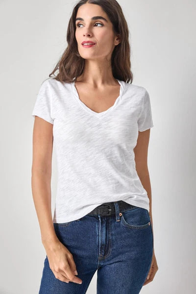 Twisted Binding  V-Neck in White by Lilla P