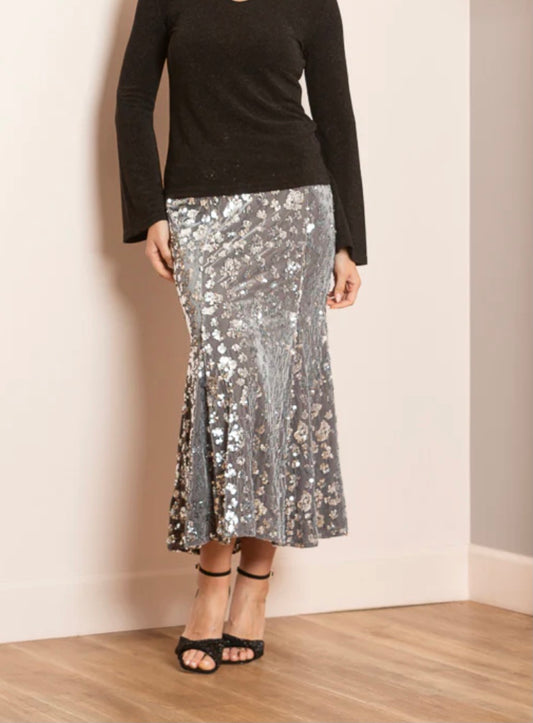 Viviana Trumpet Skirt with Sequin Detail in Grey by Jessie Liu