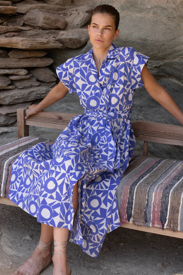 Eclipse Blue Belted Shirt Dress by Oliphant