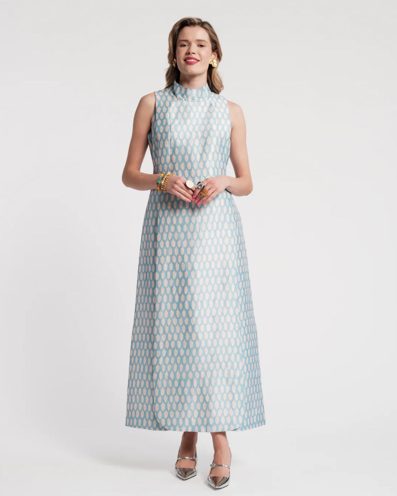 Carlyle Maxi Dress Loop Print in Blue Oyster by Frances Valentine