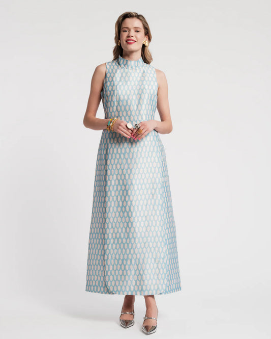 Carlyle Maxi Dress Loop Print in Blue Oyster by Frances Valentine