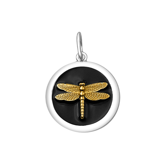 Medium Charm 27 mm Pendant Gold Dragonfly in Black by Lola & Company