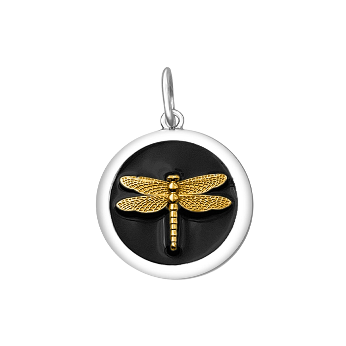 Medium Charm 27 mm Pendant Gold Dragonfly in Black by Lola & Company