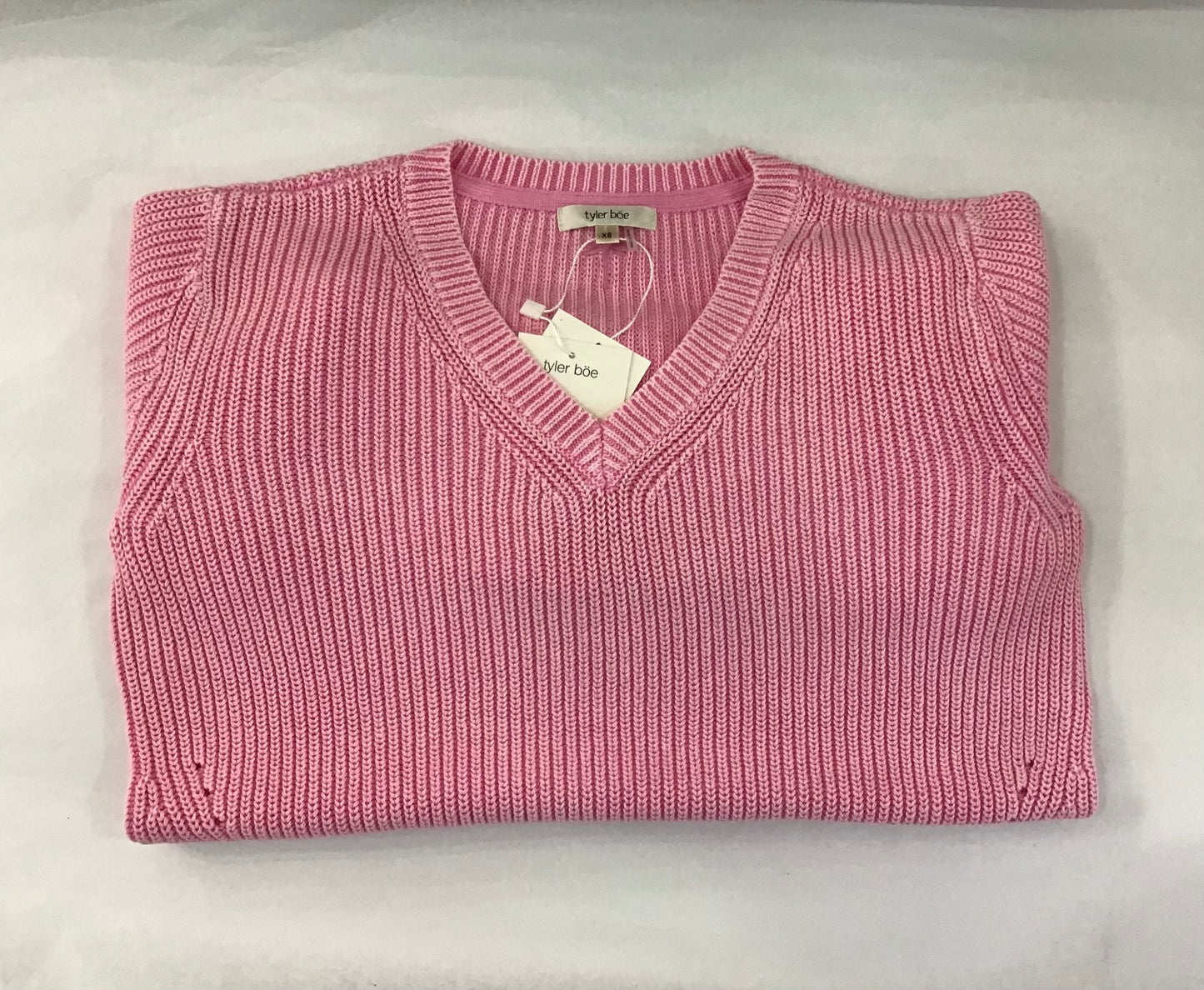 Mineral Wash Cotton V Neck Sweater in Pink Frosting by Tyler Boe