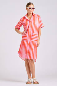 Caitlin Shirt Dress Pink Papaya Stripe by Shirty