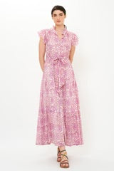 Ruffle Collar Button Maxi in Malta Pink by Oilphant