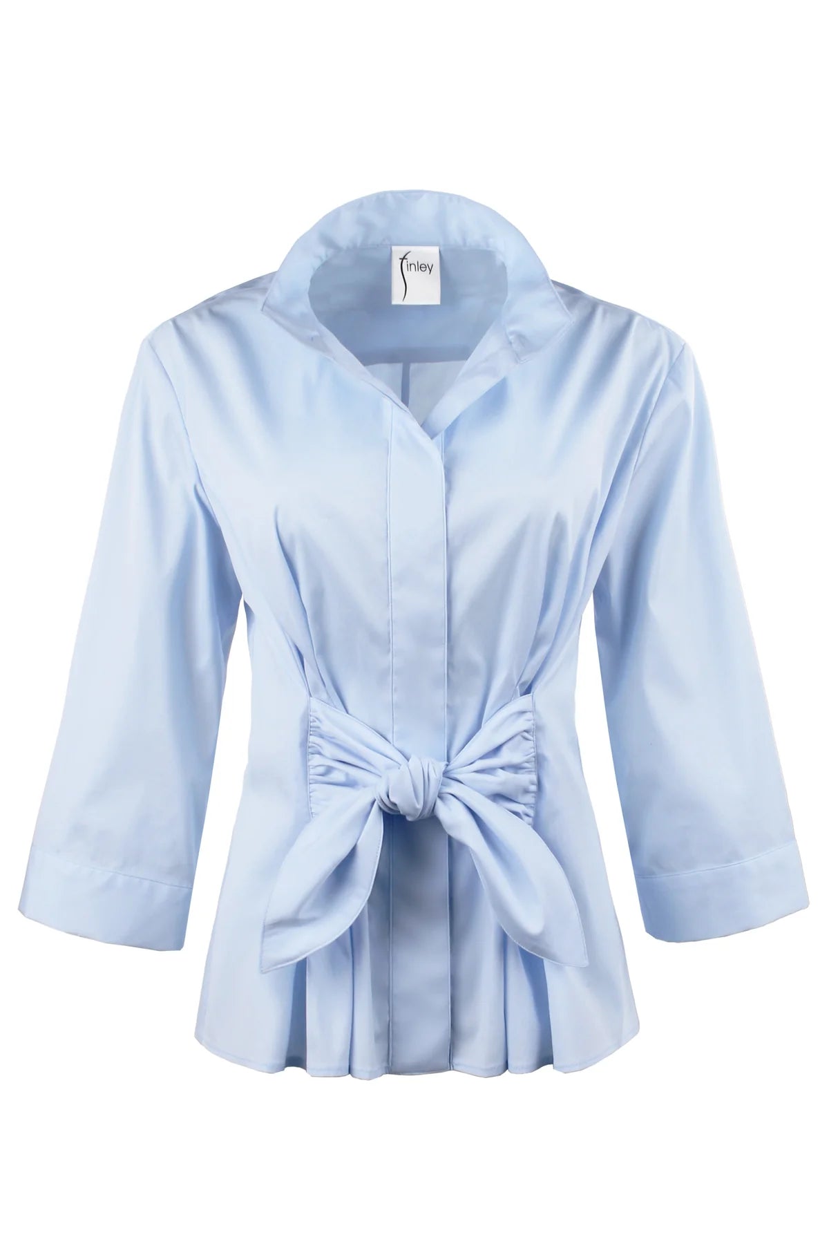 3/4 Sleeve Rocky Shirt Solid Silky Poplin in Pale Blue by Finley
