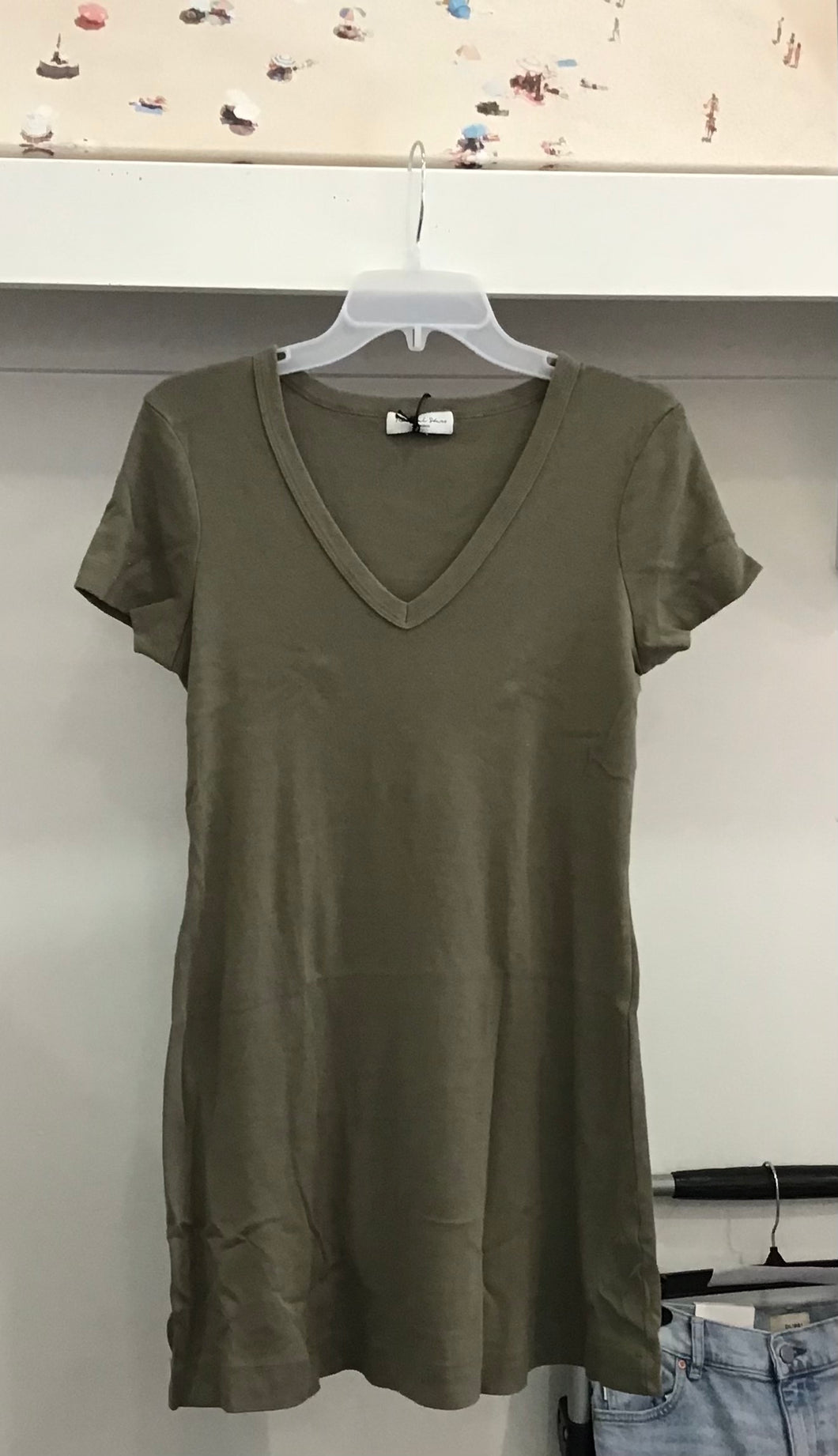 Liza V-Neck Mini Swing Dress in Olive by Michael Stars