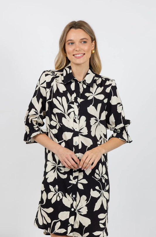 Miller Dress in Black and Tan Print by Finley