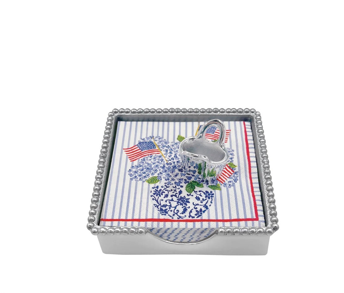 Flags and Hydrangeas Tote Beaded Napkin Box Set by Mariposa