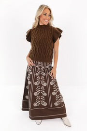 The Maelan Midi Skirt in Brown by J. Marie