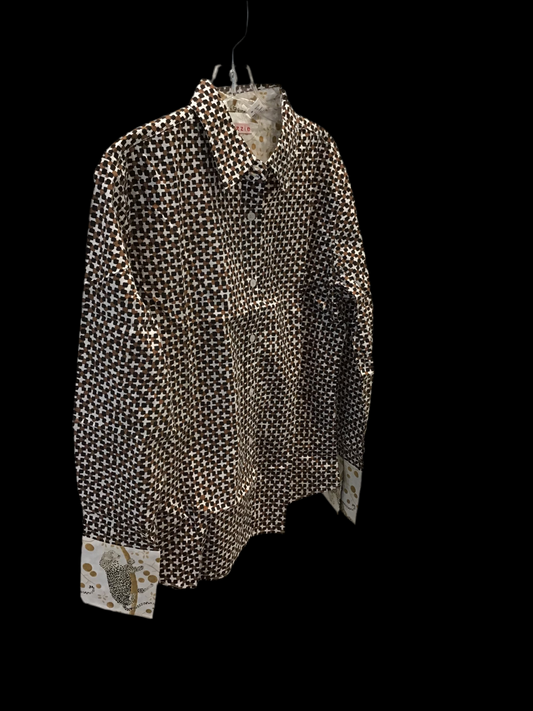 Rome Shirt Chocolate Black Dots Geometric Print by Tizzie