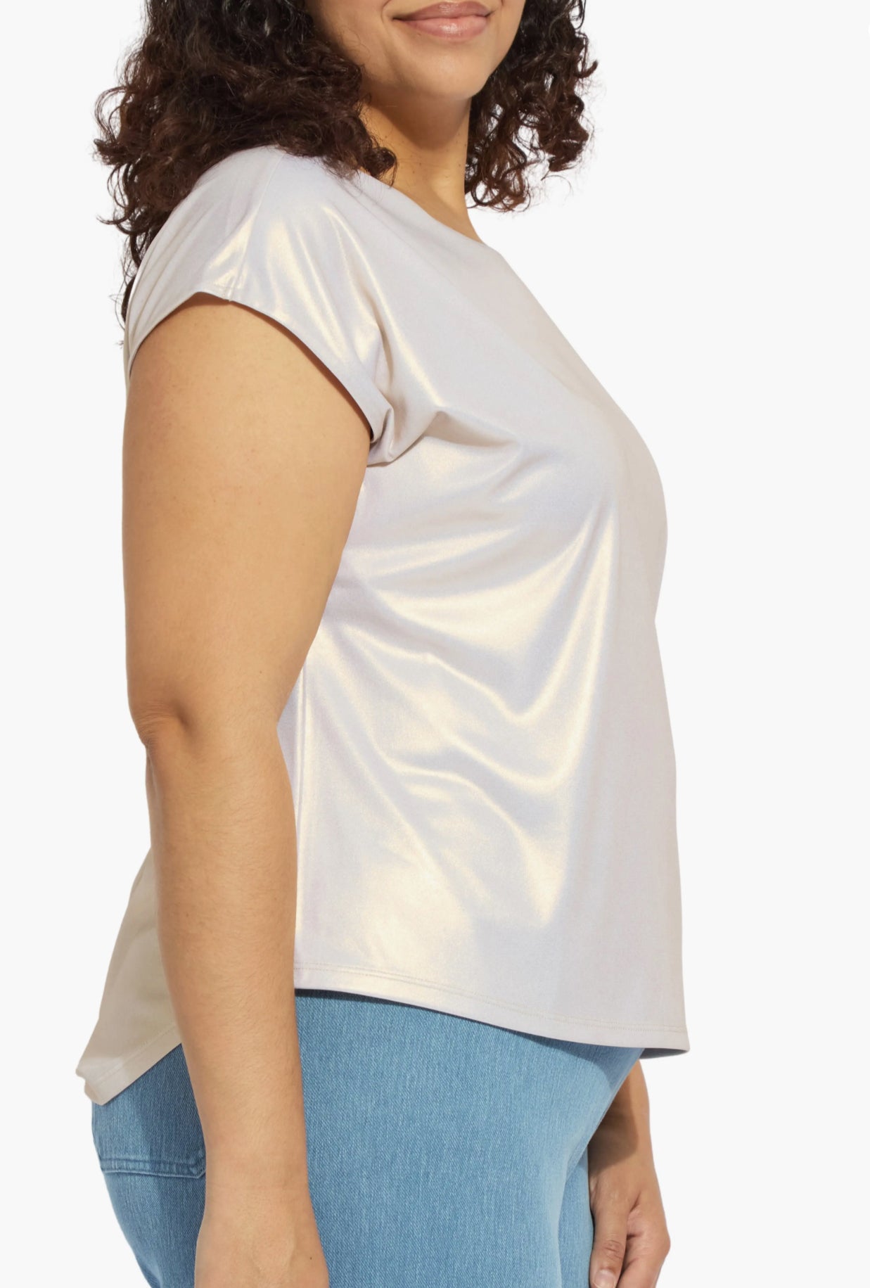 Lyssentials Metallic Jersey Top in White Gold by Lysse 3923