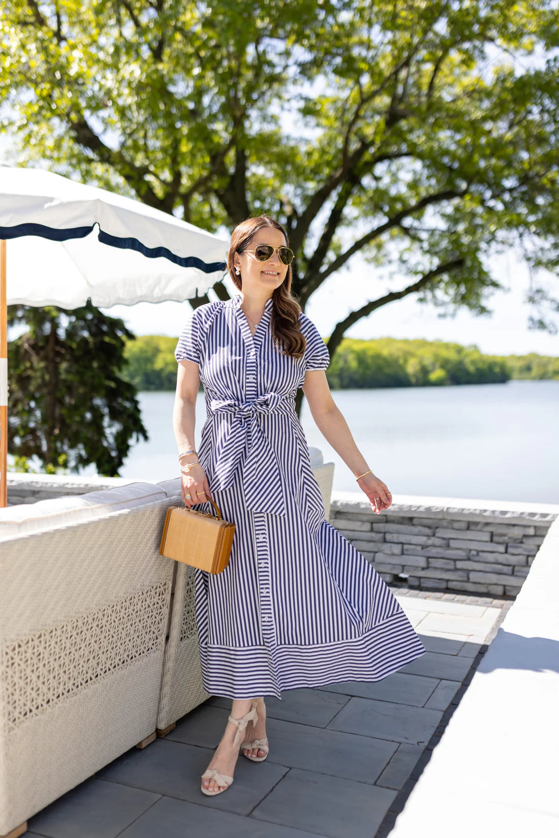 Tie Waist Shirtdress in Navy/White Stripe by Sail to Sable