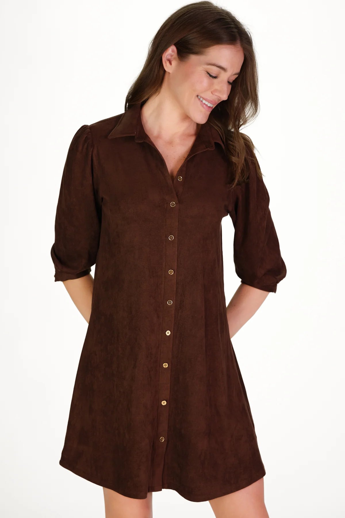 Ashlynn Dress in Chicory Suede by Duffield Lane