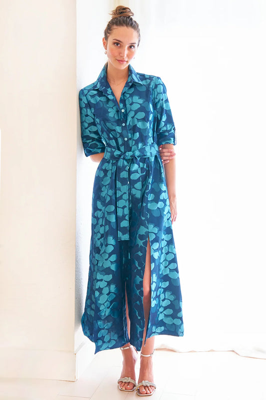 Laine Dress LilyPad  Jacquard in Aqua/Navy by Finley