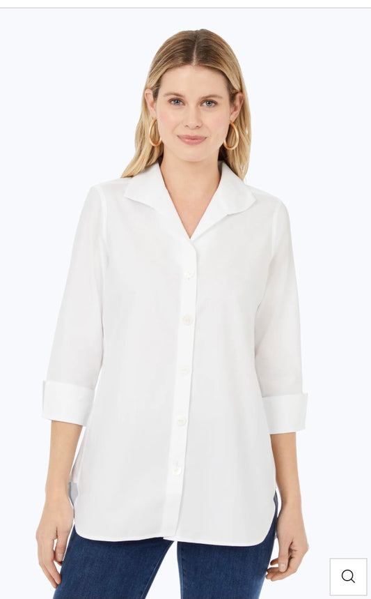 Pandora Pinpoint Non Iron Tunic in White by Foxcroft