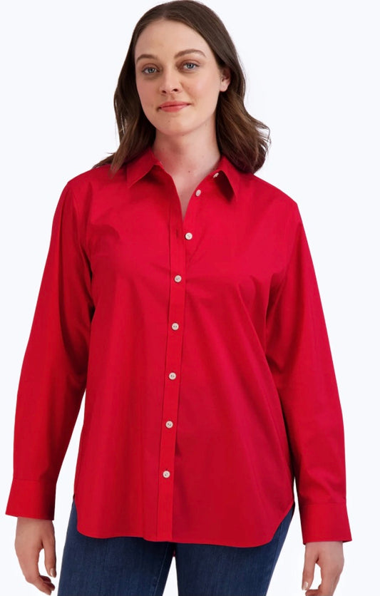 Boyfriend Stretch No Iron Tunic in Simply Red by Foxcroft NYC