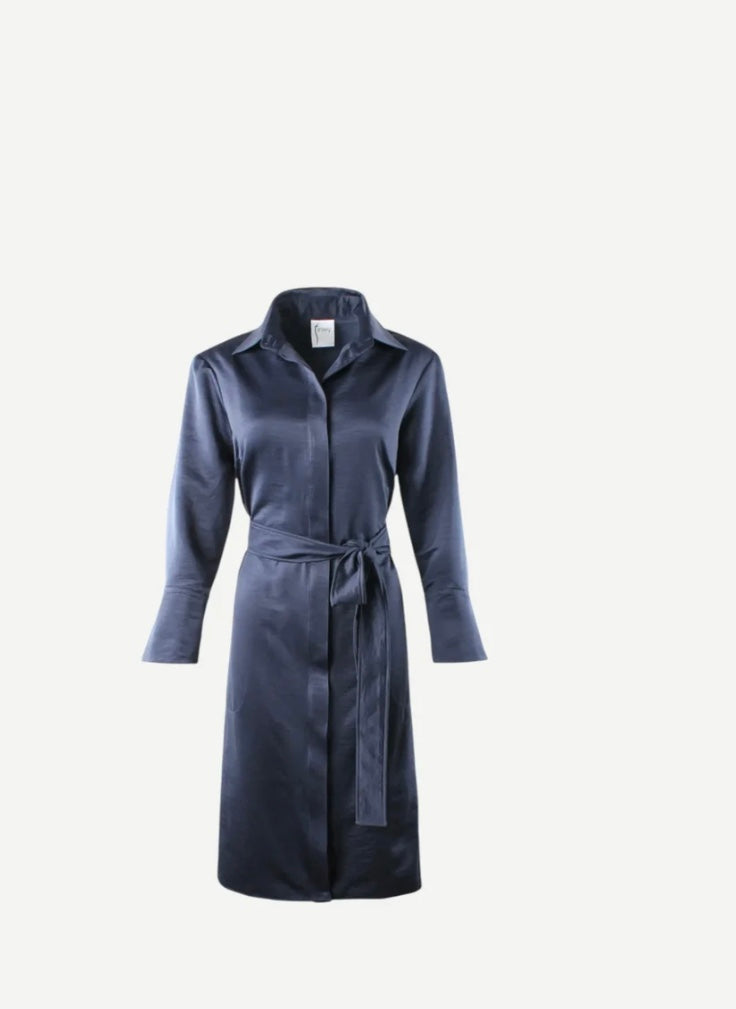 Hudson Dress Sueded Back Satin in Navy by Finley