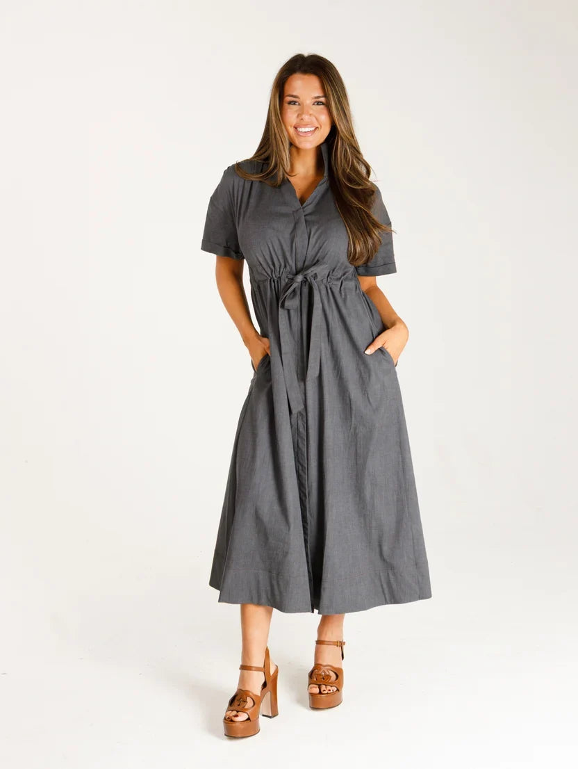 Bria Dress in Black Washed Denim by Holly Shae