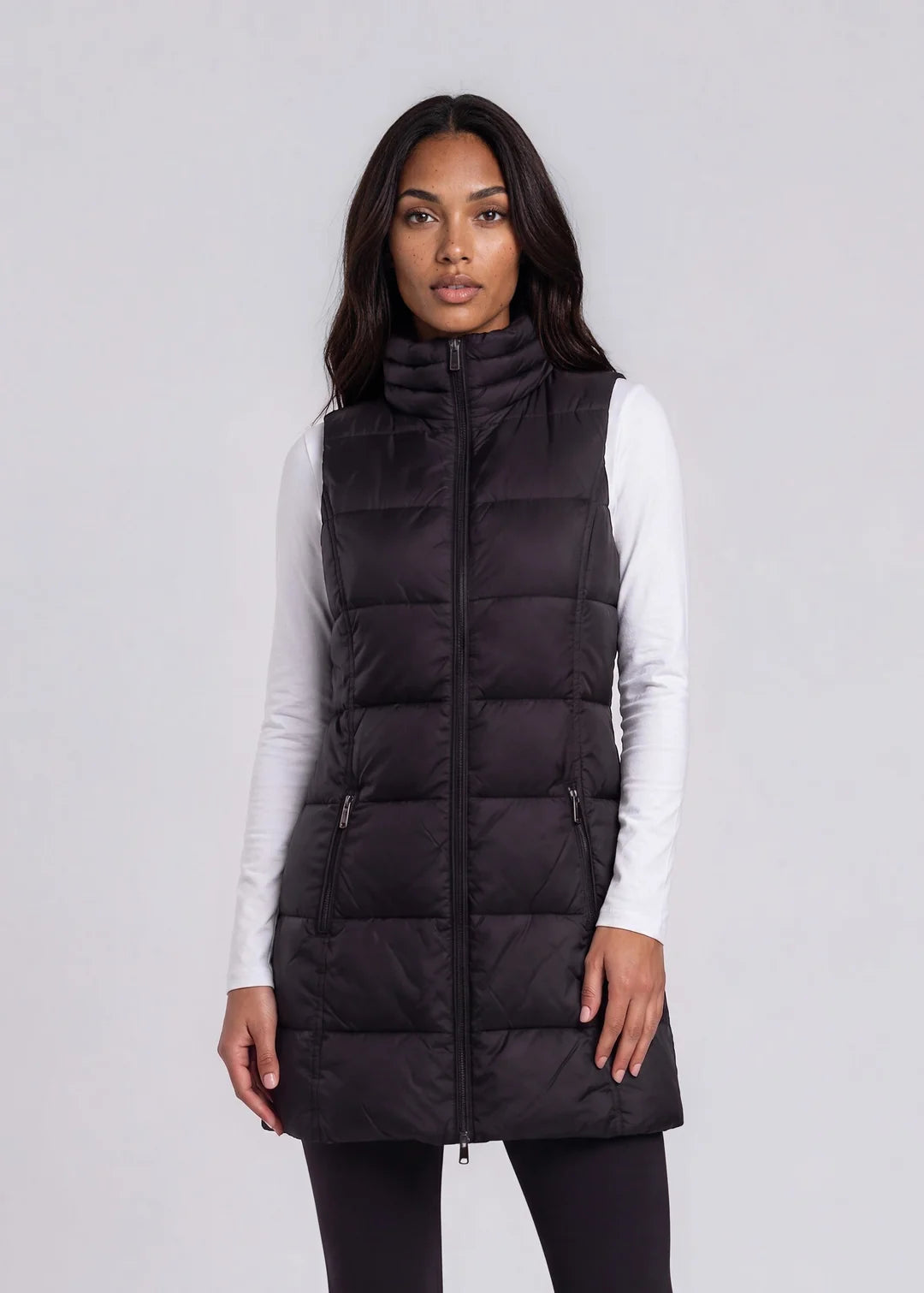 Long Down Vest in Black by Poshabilities
