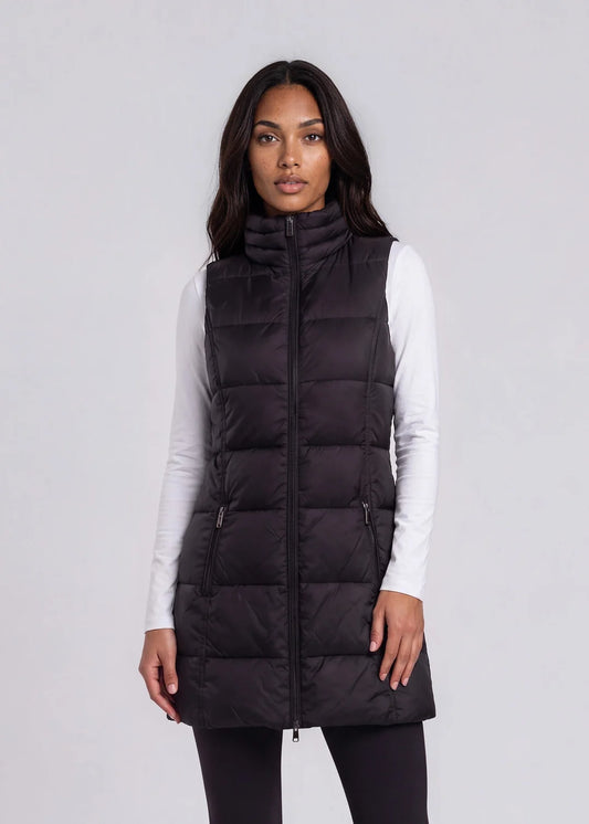 Long Down Vest in Black by Poshabilities