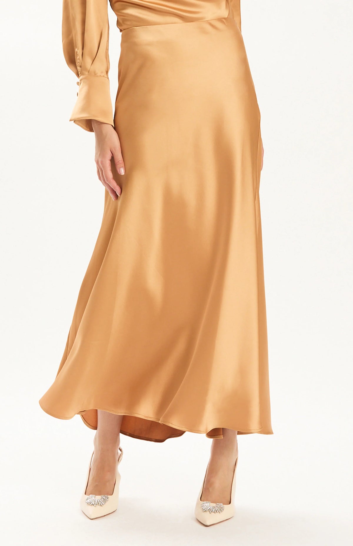 Edie Charmeuse Skirt in Champagne by Tyler Boe