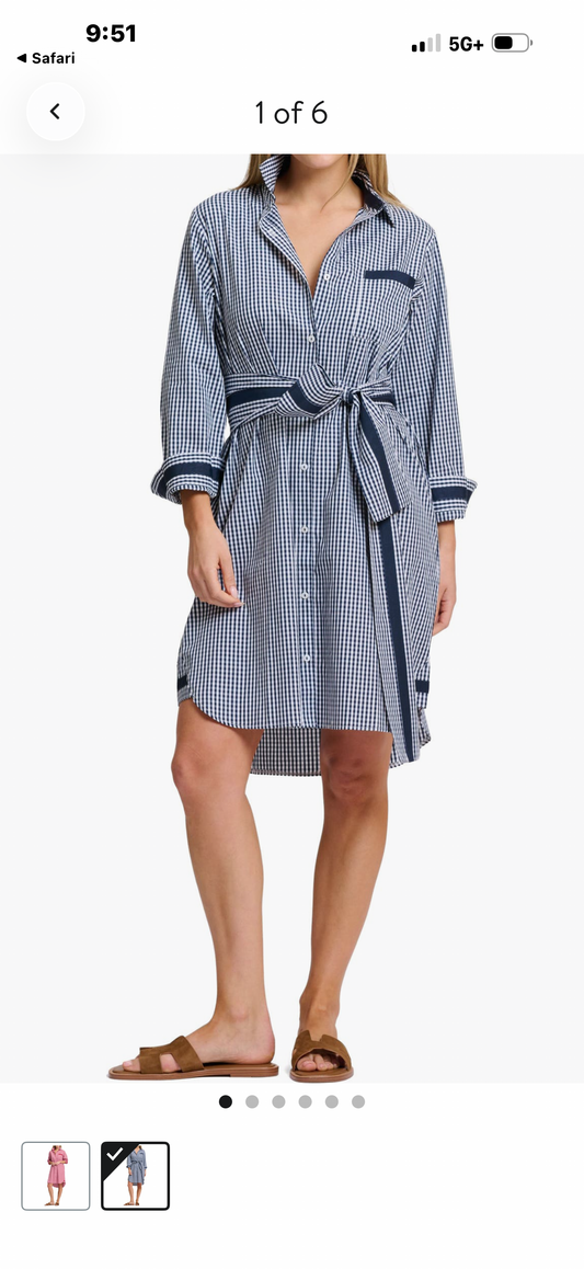 Winnie Classic Shirt Dress in Navy Gingham by Shirty