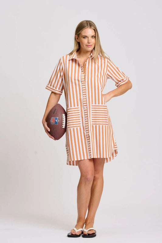 Clara Dress in Burnt Orange Stripe by Shirty