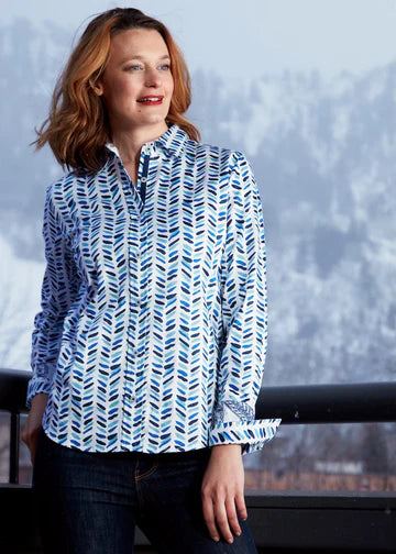 Rome Shirt Blue Cross Hatch by Dizzy Lizzie