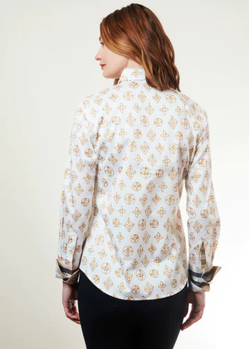 Rome Shirt ‘Not really White Ground, Geometric Print by Dizzy Lizzie