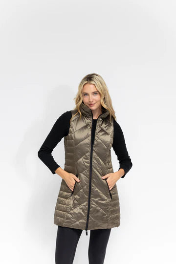 Metallic Chevron Quilted Vest in Black/Bronze by My Anorak