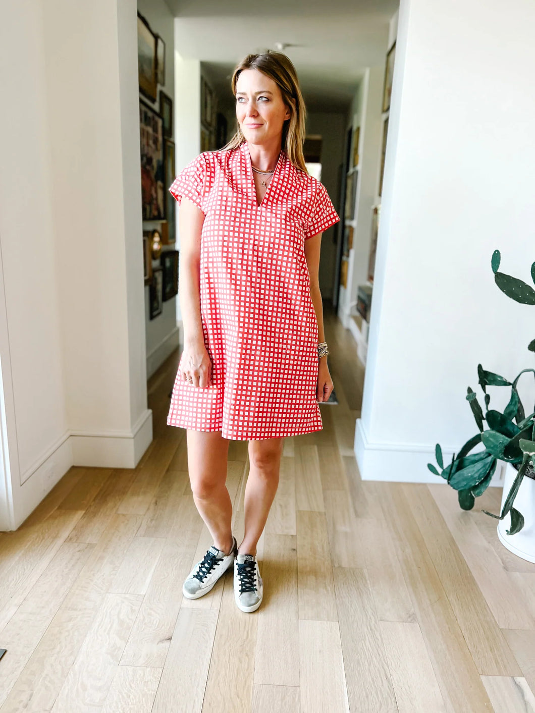 Nancy Dress, Tiny Check in Red by Brooke Wright