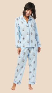 Queen Bee Luxe Pima Knit Pajama in Blue by Cat’s Pajamas