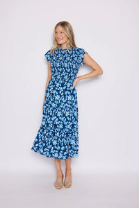 Navy/Omphalodes Floral Print Dress by Sail to Sable