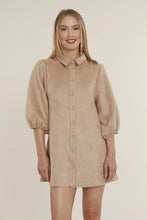 Load image into Gallery viewer, Faux Suede Exagerated Sleeve Dress in Camel by DolceCabo
