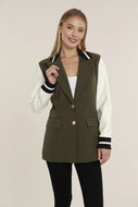 Blazer with Vegan Leather Sleeves in Olive by Dolce Cabo