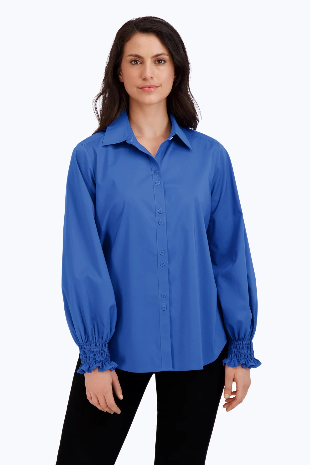 Olivia Stretch No Iron Shirt in Blue Iris by Foxcroft