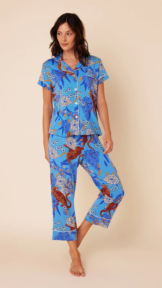 Tigress Pima Knit Capri Pajama in Blue by The Cats Pajamas