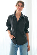 Sirena Smocked Sleeve Shirt in Black by Finley
