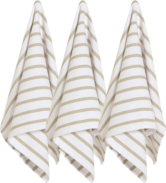 Basketweave Dishtowel in Sandstone Stripe by Now Designs