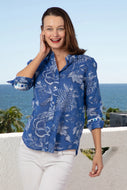 3/4 Sleeve Rome Top in Navy Toile by Tizzie